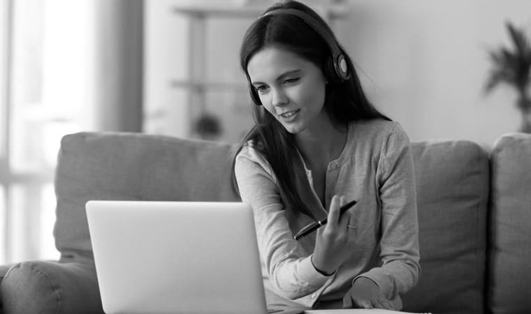 Young woman talking to her spiritual director online